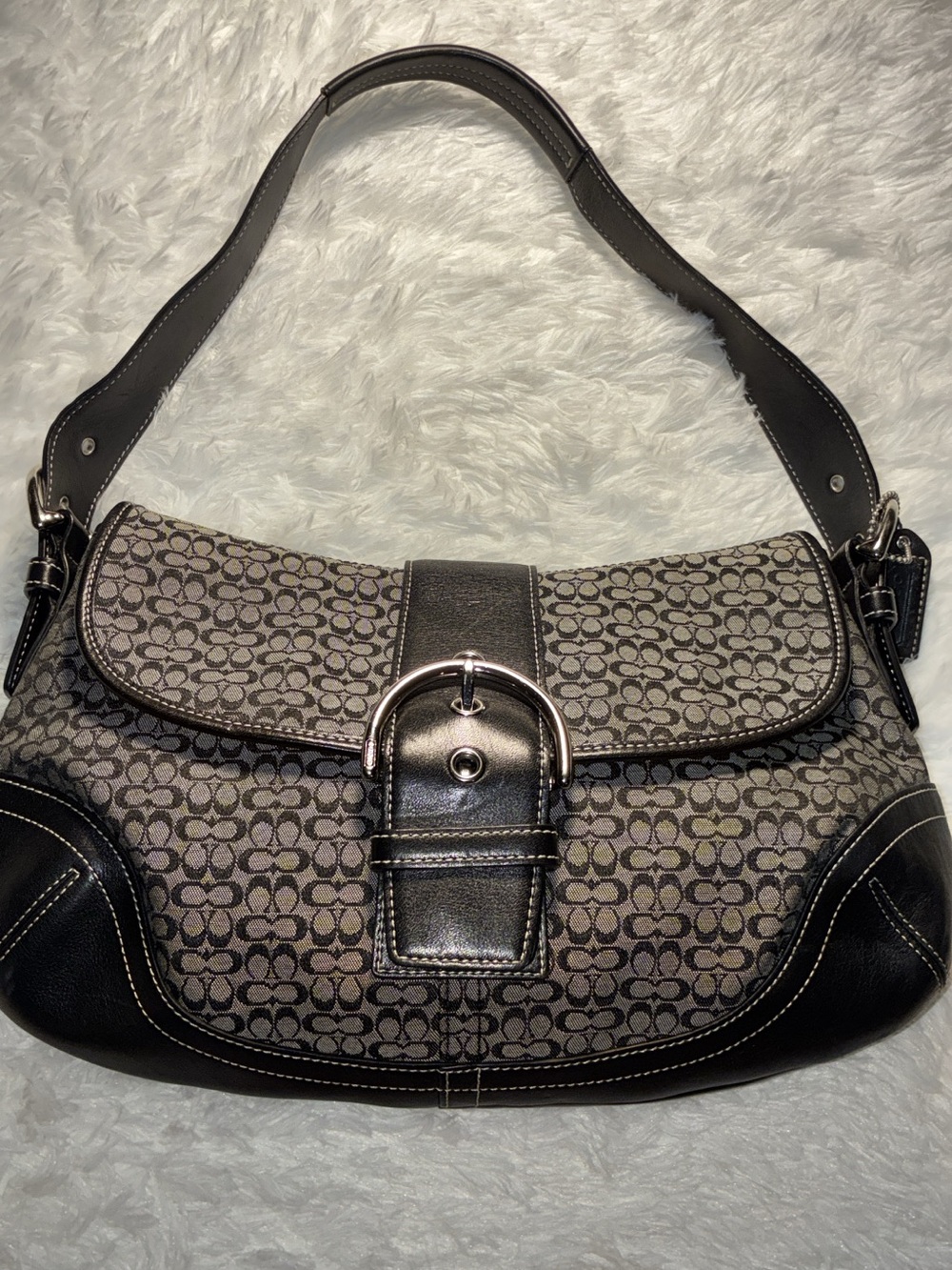 Authentic Vintage Coach Soho Black & Gray Signature Shoulder Bag